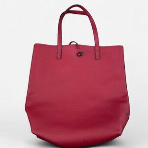 Faux‎ Leather Red Convertible Tote Bag Crossbody Strap